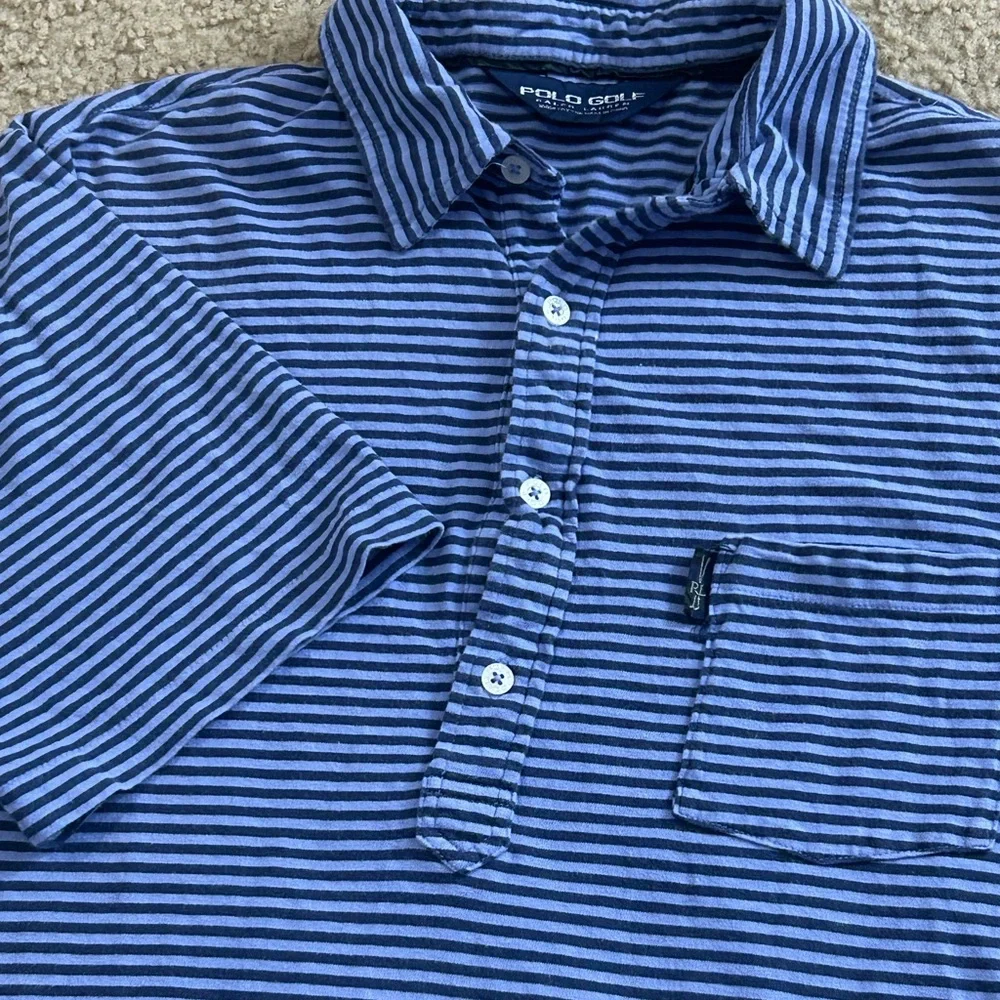 Polo Golf Ralph Lauren Short Sleeve Blue Striped Polo Pocket Shirt Men’s Medium - Picture 7 of 7